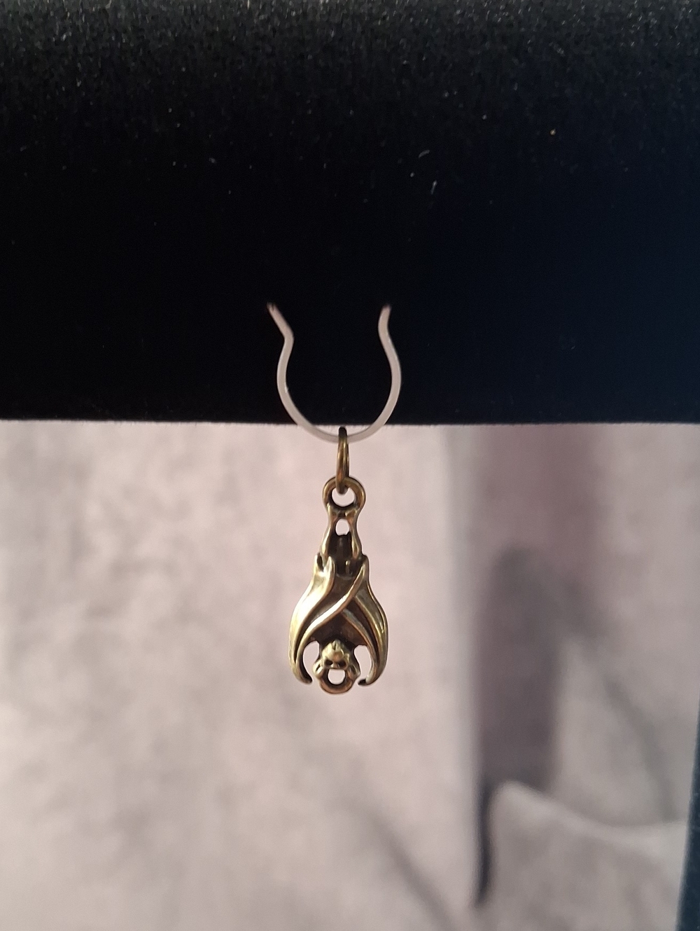 2/$5 Brass Tone Metal 10mm x 24mm Bat Hanging Closed Wings NEW